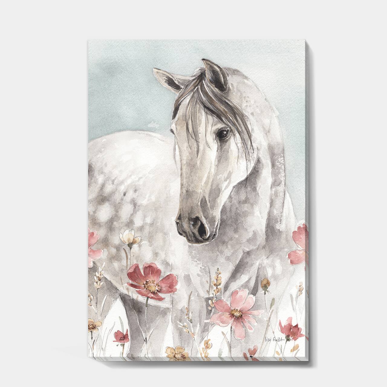 Designart - watercolors Pink Wild Horses II - Farmhouse Premium Canvas Wall Art